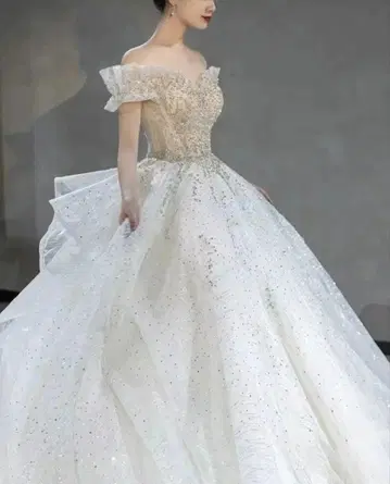 오프숄더 스팽글 웨딩 드레스