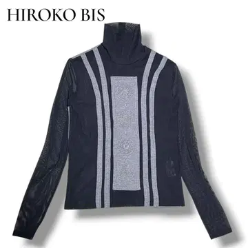 새상품급 [히로코비스] 터틀넥 시어 티셔츠 울 자수 M 사이즈 상당 비침