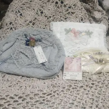 미사용 새상품 ] 앤티크풍 수제 염색 레이스 프릴 파우치 3종 세트