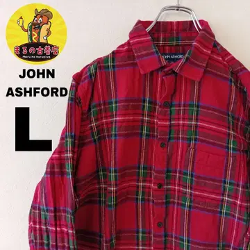 USA 구제 의류 JOHN ASHFORD 플란넬 셔츠 L 레드 그린 체크