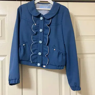 MILK 쉘 자켓 프릴 노카라 자켓 데님 블루