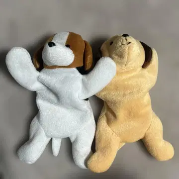 강아지 봉제 인형 2개 세트 강아지 비즈