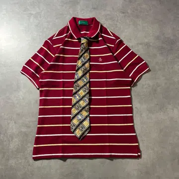 빈티지 총무늬 넥타이 보더 디자인 레트로 피케 셔츠 세트