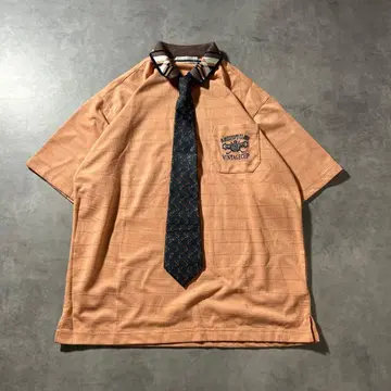 빈티지 오렌지 원포인트 로고 넥타이 디자인 피케 셔츠