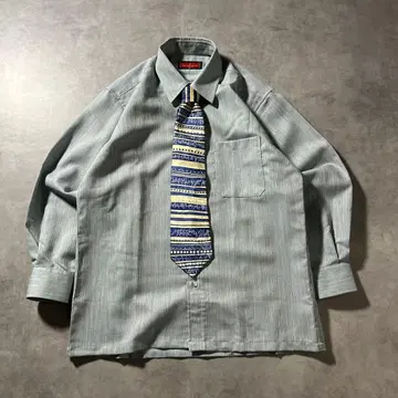 빈티지 블루 총 패턴 넥타이 플레인 원톤 디자인 셔츠