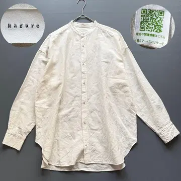 kagure 코튼 린넨 밴드 카라 셔츠 블라우스 화이트