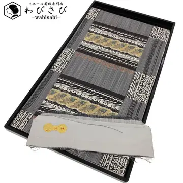 후쿠로 오비 니시진 비단 추상 무늬 등색 증지 부착 O-6056