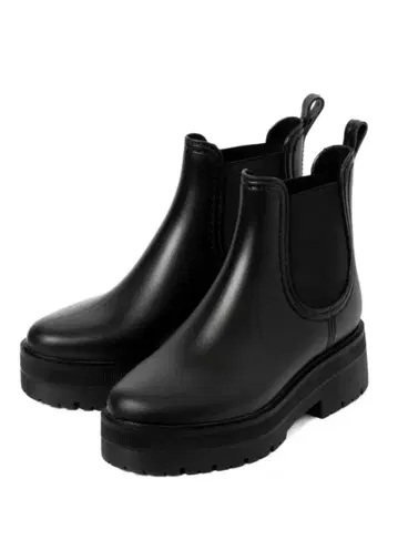 [ REZOY ] 통굽 사이드 고어 레인부츠 ( 블랙 )