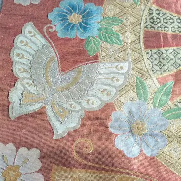 나비와 꽃 자수 후쿠로 오비 핑크 계열 후리소데 결혼식 성인식 귀여운