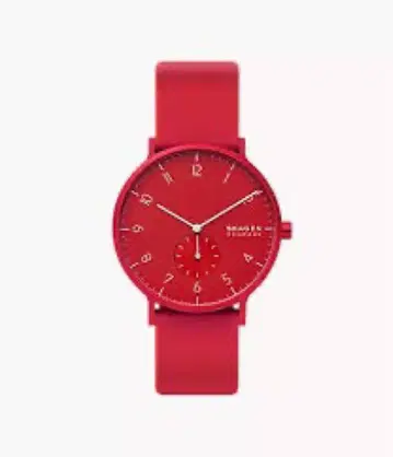 SKAGEN 레드 아날로그 시계 실리콘 밴드 SKW6512