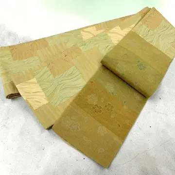 반폭 오비 부풀린 직조 벚꽃 리버서블 베이지 계열 기모노 유카타 #353