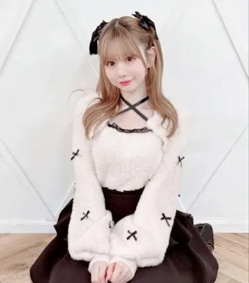 MARS 치비 리본 케이프풍 니트 핑크