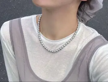 그레이 펄 목걸이 담수 진주 8mm 심플 고급 실버계