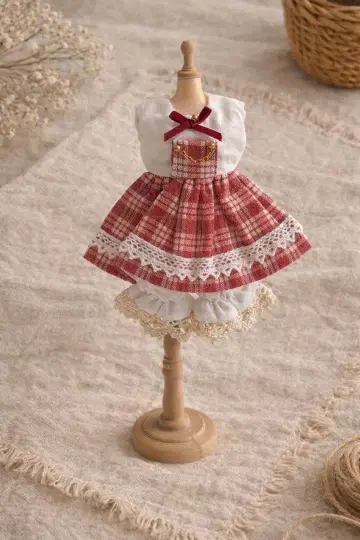 프라이스 사이즈 아이시 인형용 빨간색 체크 원피스 & 서랍 세트