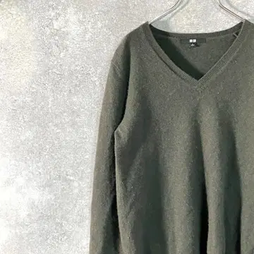 UNIQLO 니트 스웨터 긴팔 그레이 무지 V넥 캐시미어 100%