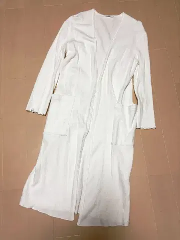 MACPHEE 맥피 리브 니트 롱 가디건 겉옷 화이트 S