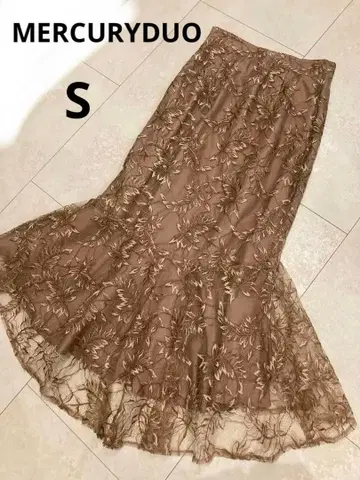 머큐리 듀오 머메이드 자수 롱 스커트 레이스