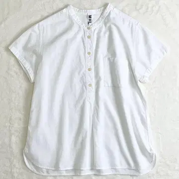 MHL. 밴드 카라 반팔 셔츠 코튼 린넨 화이트 사이즈 3 일본제