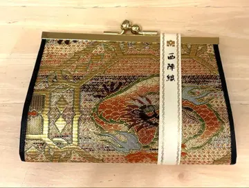 니시진 비단 가마구치 지갑 학 패턴 금란 일본풍 패턴 골드