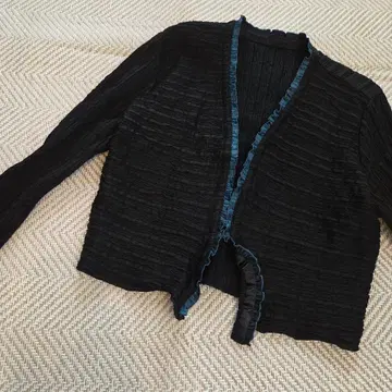 히로코비스 볼레로 가디건 블랙 주름 가공 겉옷 긴팔