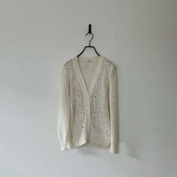 빈티지 시스루 니트 가디건 비즈 자수 화이트 L 레이스 니트