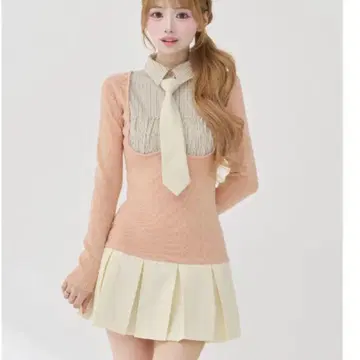 Darich 넥타이 셔츠 도킹 니트 미니 원피스