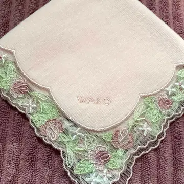레어 WAKO 로즈 자수 손수건 레이스 장미