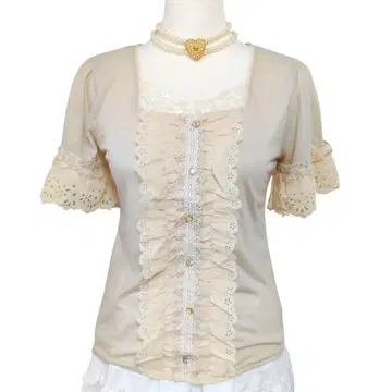 axes femme 아이보리 프릴 레이스 반팔 상의 히메갸루