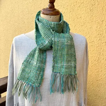 핸드메이드 손염색 손뜨개 실크린넨 미니 스톨 파스텔 그린 M6017