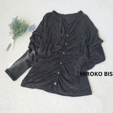 히로코비스 다크 그레이 긴팔 셔츠 버튼 개더 디자인
