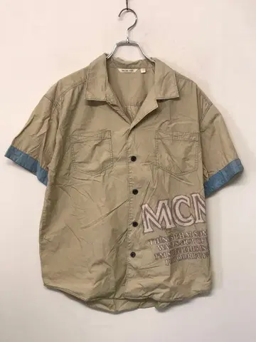 00's MCM Legere 구제 의류 로고 그래픽 오픈 카라 반팔 셔츠