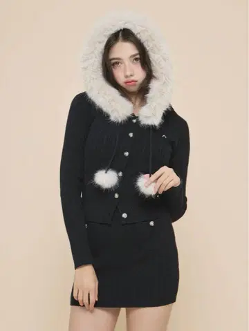 ANDMARY Reo fur knit set up / black