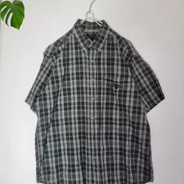 MCM 빈티지 마드라스풍 체크 무늬 반팔 셔츠 냉감 L