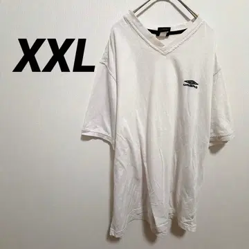 엄브로 V넥 T셔츠 화이트 XXL 상당 자수 로고 구제 의류 오버 사이즈