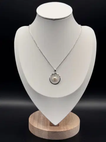 실버 각인 목걸이 펄 진주 서클 디자인 펜던트