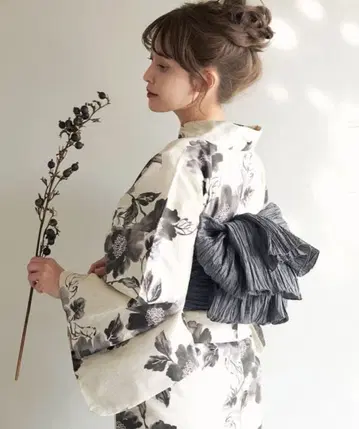 Dita 유카타 교토 수묵화 오비 일본 나막신 바스켓백 4종 세트