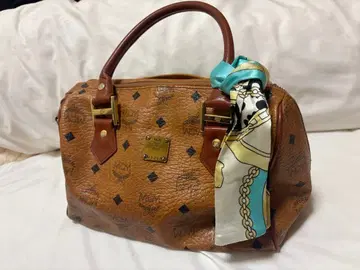 MCM 브라운 로고 프린트 핸드백 보스턴 백