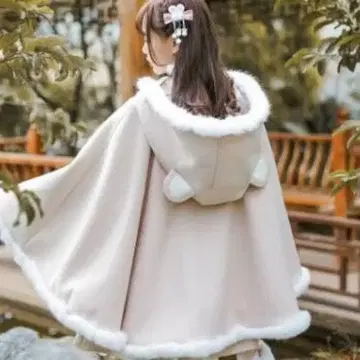 베이지 곰돌이 귀 판초 케이프 코트 [배송비 포함]
