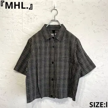 일본제 [ MHL. ] 코튼 린넨 반팔 셔츠 체크 무늬 반팔 블라우스 l