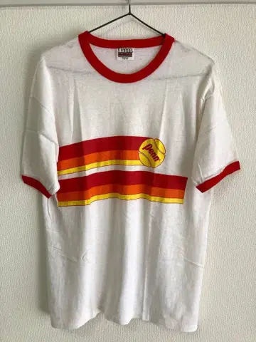 80s 빈티지 링거 T셔츠 USA제 로고 기업물 짧은 기장 아이묭