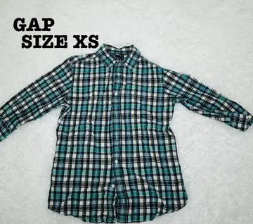 갭 체크 셔츠 XS 그린 화이트 면 100% 상쾌한 캐주얼[701]