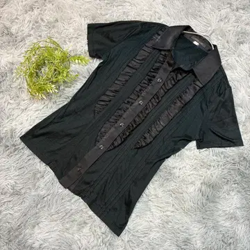 미쉘클랑 S 상당 프릴 블라우스 티셔츠 블랙 리오셀 혼방 고급