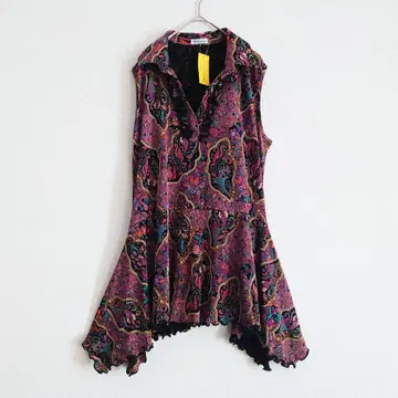 b 미사용 페이즐리 올 패턴 튜닉 비쥬 프릴 에스닉 원피스