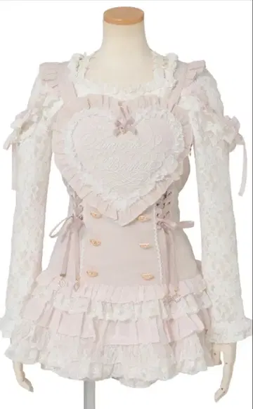 LIZLISA 리즈리사 하트 에이프런 점프스커트 셋업 핑크