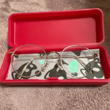 Zoff 골드 라운드 프레임 안경 핑크 케이스 포함