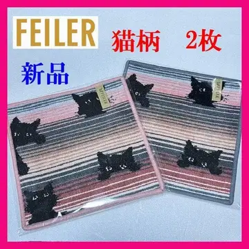 새상품 [ FEILER ] 고양이 패턴 손수건 2장 세트