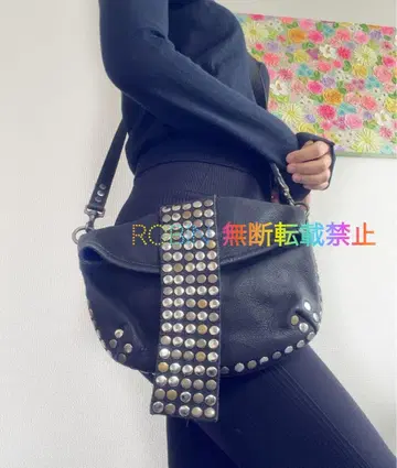 TRES 천연 가죽 스터드 장식 2way 록 백 Y2K