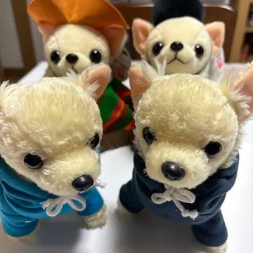 강아지 봉제 인형 후드 부착 4체 세트