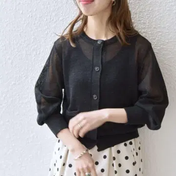 SHIPS any 테이프얀 시어 크루넥 가디건 블랙