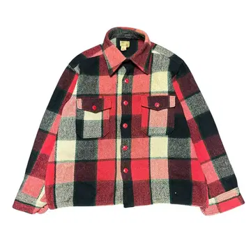 60s 빈티지 엘엘빈 버팔로 체크 울 셔츠 필기체